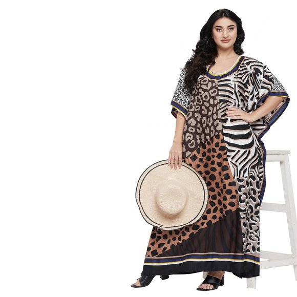 Animal Printed Brown Polyester Kaftan Dress for Women by Gypsie Blu - Picture 7 of 8